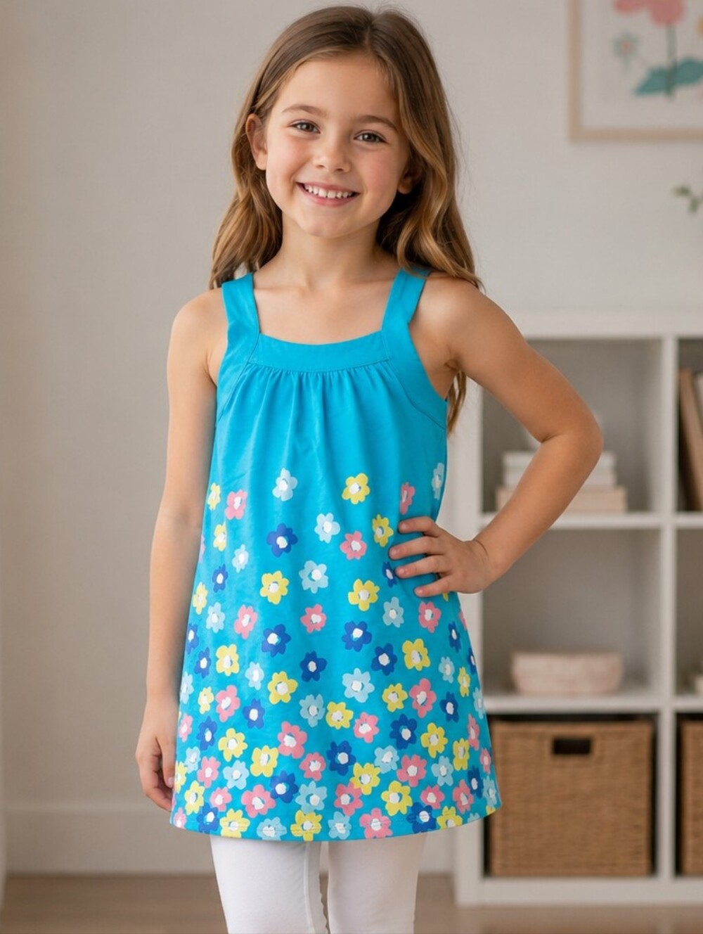 Girls 6/7 Lands end Floral Tunic Tank
